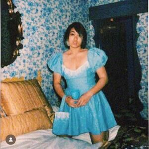 Fashion Brand Company FBC Pearl Beaded Blue Bag and Virgin Mini Puff Dress